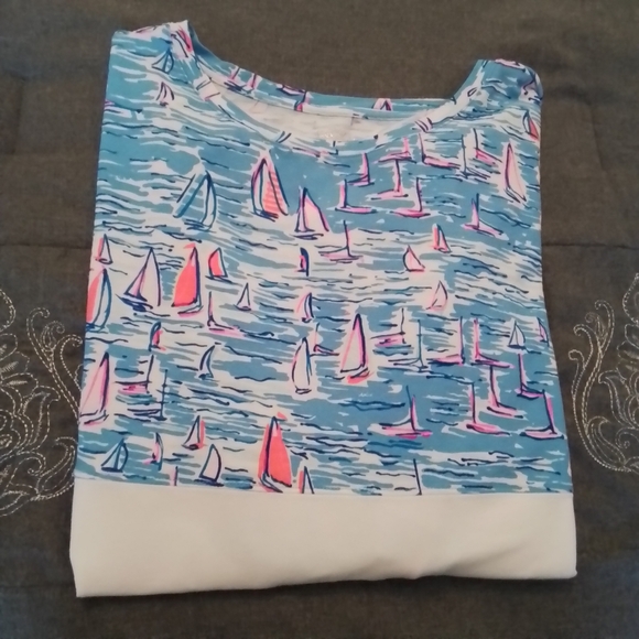 Lilly Pulitzer Finn Top Zanzibar Blue Boatylicious Long Sleeve Tee - S - Picture 8 of 8